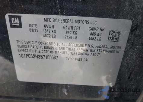 2011 Chevrolet Cruze Ls from USA, damaged, VIN 1G1PC5SH3B7185637